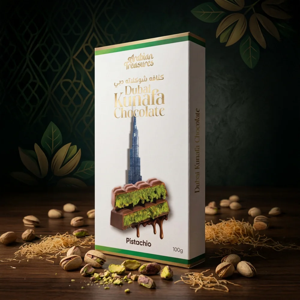 Arabian Treasures - Dubai Kunafa Chocolate (Pistachio 100g) - Image 2